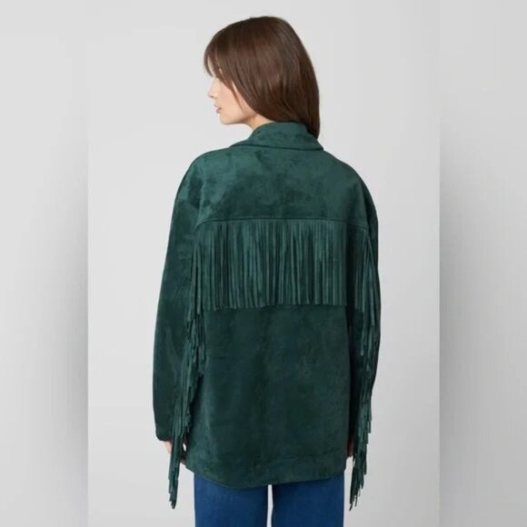 NWT Blanc NYC Faux Suede Fringe 'Deep Dive' Green Blazer Jacket Size Medium - Picture 5 of 6